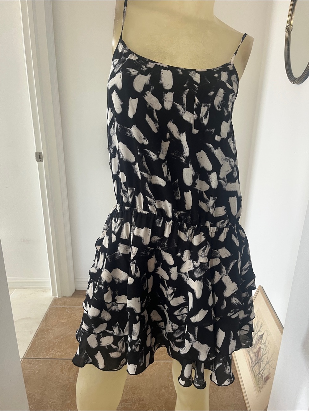 Banana Republic Black and White Brushstroke Tiered Dress